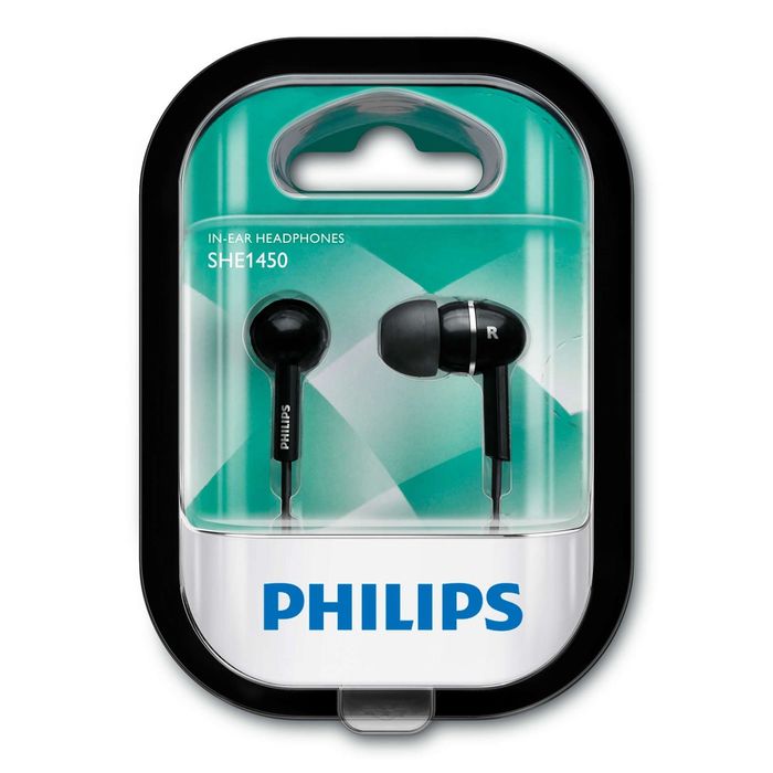 Наушники Philips SHE1450BK/51, 10-22000 Гц, 3.5, 103 дБ, провод 1.2 м, черные