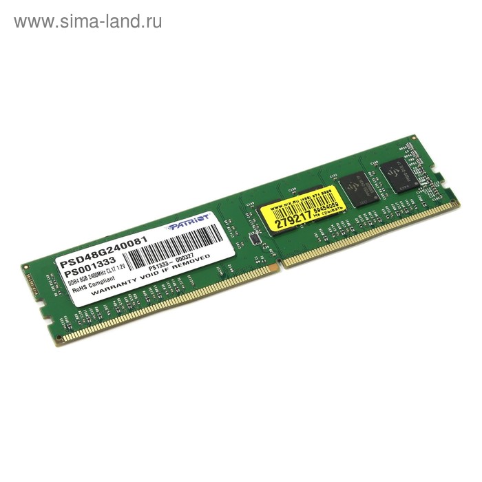 Память DDR4 8Gb 2400MHz Patriot PSD48G240081 RTL PC3-19200 CL16 DIMM 288-pin 1.2В оперативная память patriot memory patriot ddr4 8gb 2400mhz pc 19200 psd48g240081