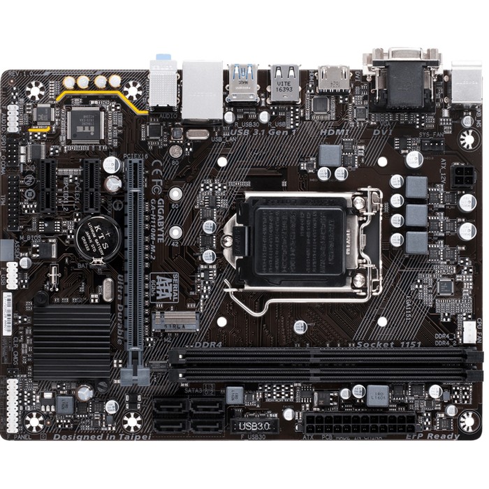 Материнская плата Gigabyte GA-H110M-M.2, Soc-1151, Intel H110, 2xDDR4, mATX, Ret