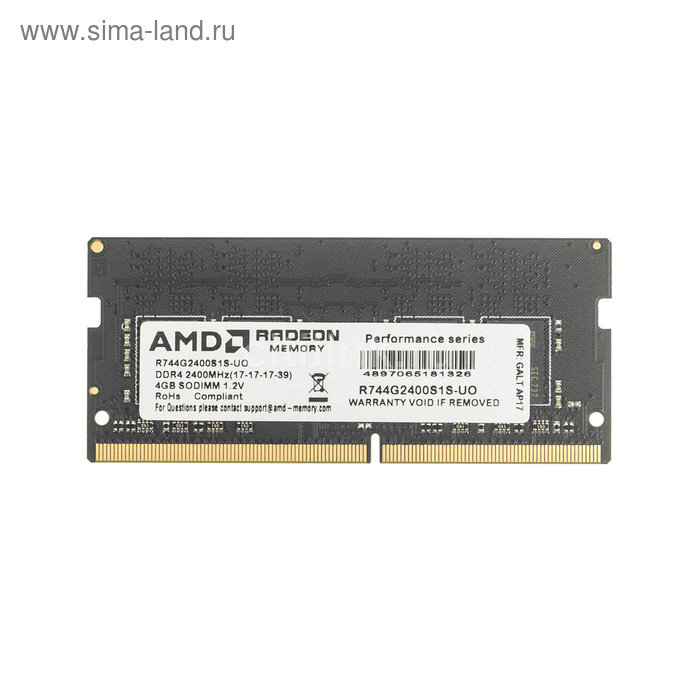 

Память DDR4 4Gb 2400MHz AMD R744G2400S1S-UO OEM PC4-19200 CL16 SO-DIMM 260-pin 1.2В