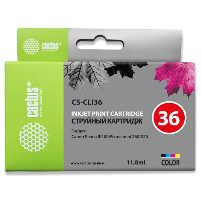 Картридж струйный Cactus CS-CLI36 многоцветный для Canon Pixma 260 (11.8мл) картридж cactus cs cli36 250 стр многоцветный