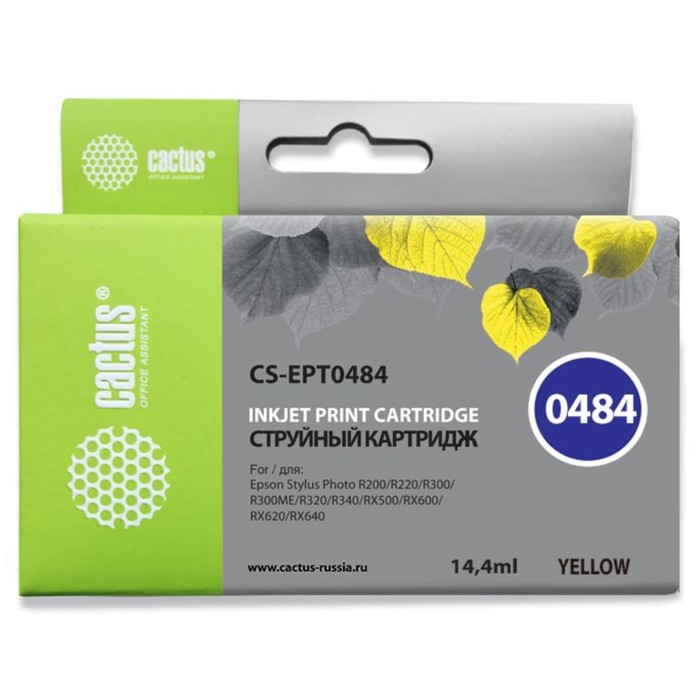 

Картридж струйный Cactus CS-EPT0484 желтый для Epson Stylus Photo R200/R220/R300/R320/R340/RX500/RX6