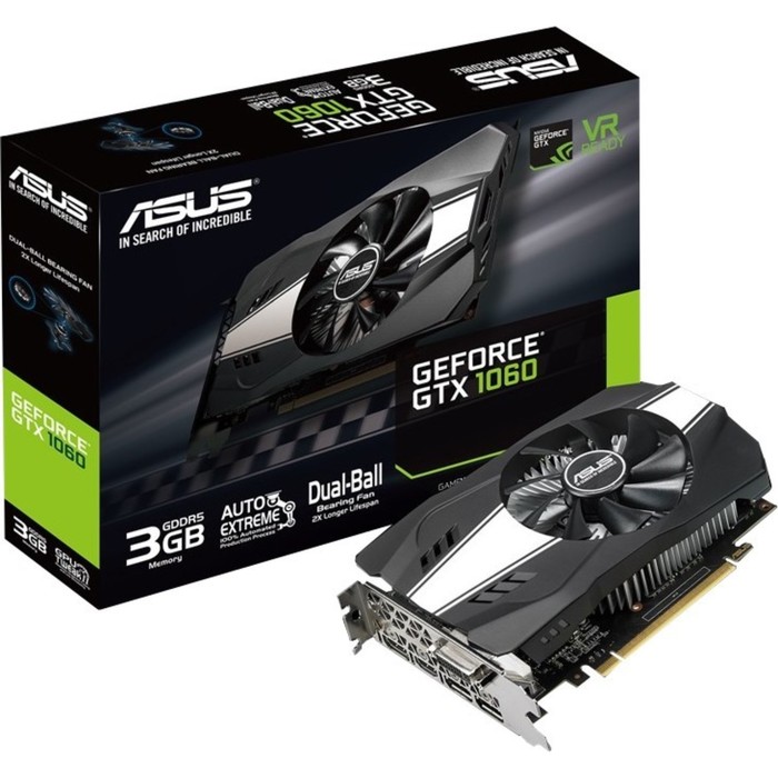 Видеокарта Asus GeForce GTX 1060 PH, 3G, 192bit, GDDR5, 1506/8008, Ret