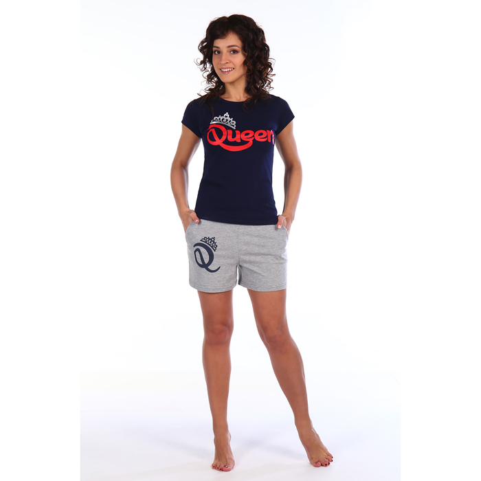 Комплект женский (футболка, шорты) Квин цвет тёмно-синий, р-р 52