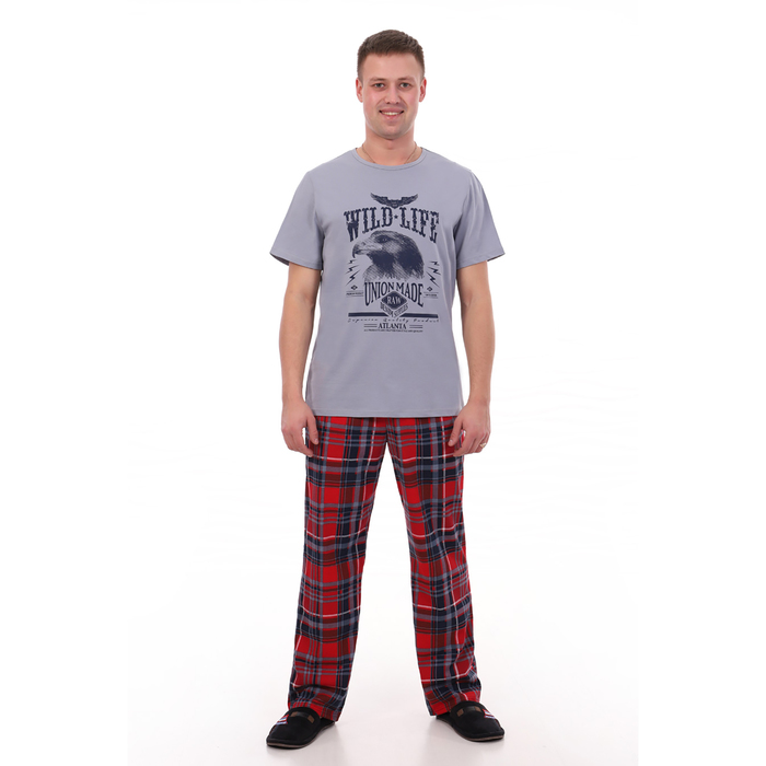 Комплект мужской (футболка, брюки) цвет индиго, красная клетка, р-р 50