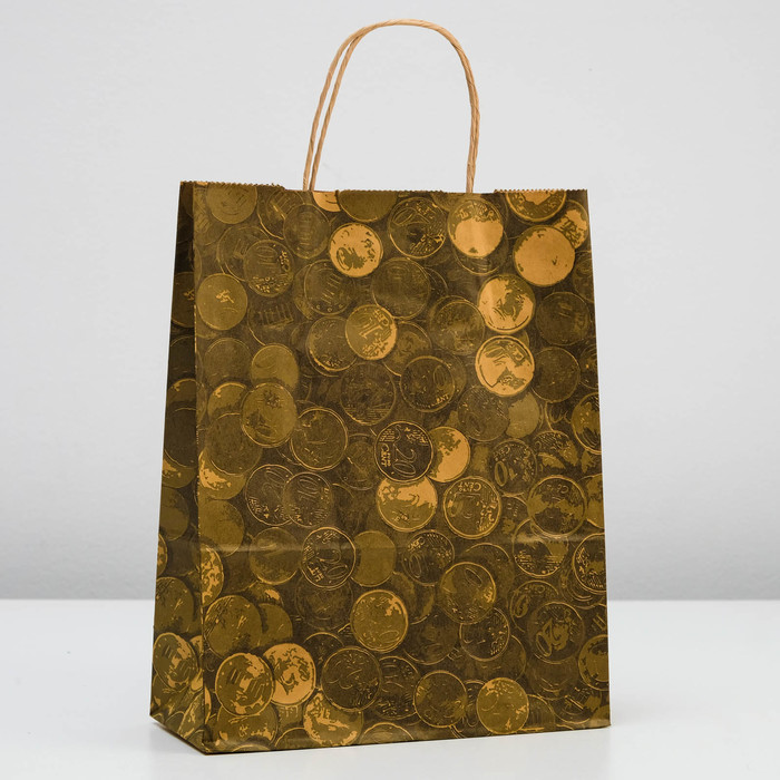 Пакет крафт "Монеты" 25 х 11 х 32 см