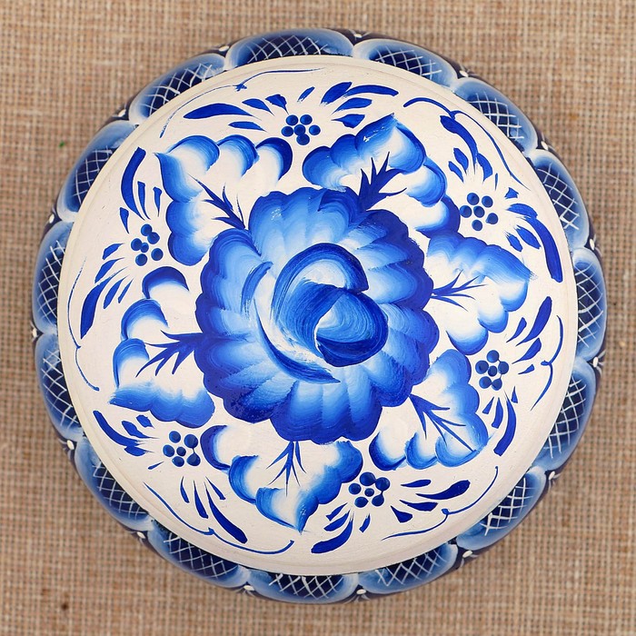 Шкатулка «Гжель», кадочка, бело-синяя, 11 см