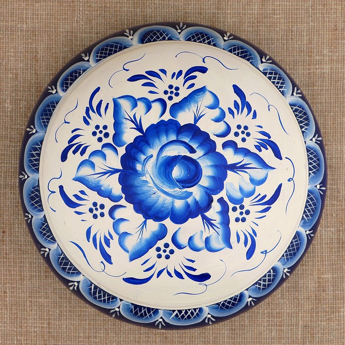 Шкатулка «Гжель», кадочка, бело-синяя, 16 см