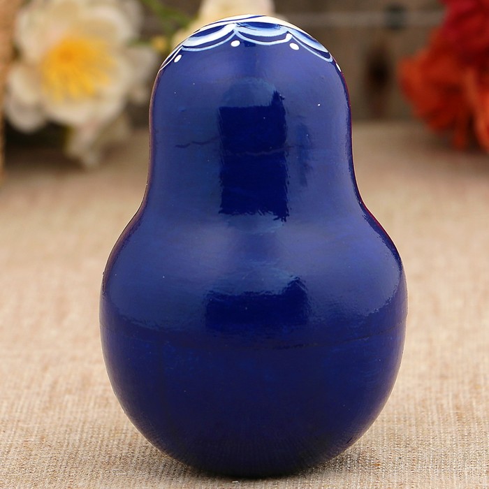 Неваляшка «Матрёшка», гжель на синем фоне, 10 см