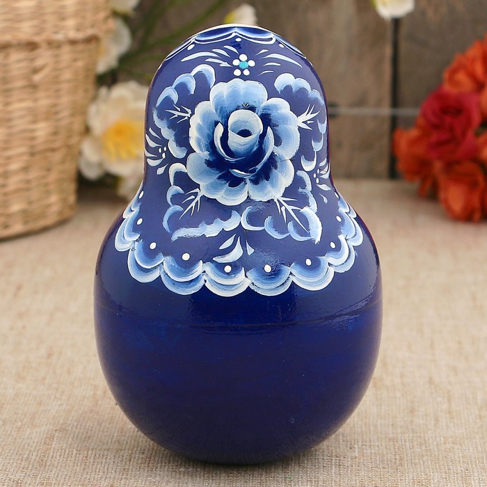 Неваляшка «Матрёшка», гжель на синем фоне, 14 см