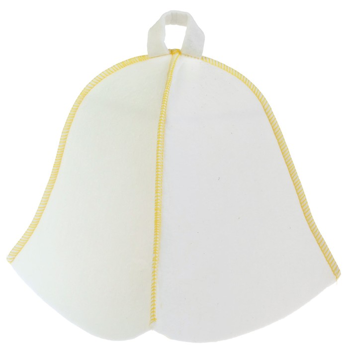 Шапка банная "Классическая" белая с жёлтым кантом, войлок