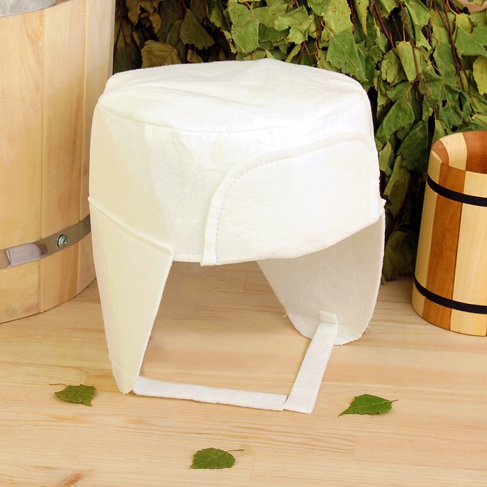 Шапка банная "Ушанка" белая, войлок