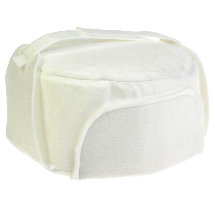 Шапка банная "Ушанка" белая, войлок