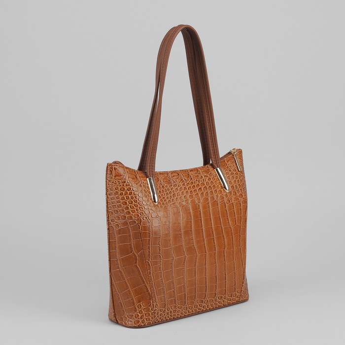 Сумка женская, 1 отдел на молнии, наружный карман, крокодил цвет тёмно-бежевый