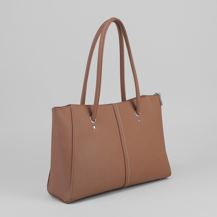 Сумка женская, 1 отдел на молнии, наружный карман, цвет тёмно-бежевый