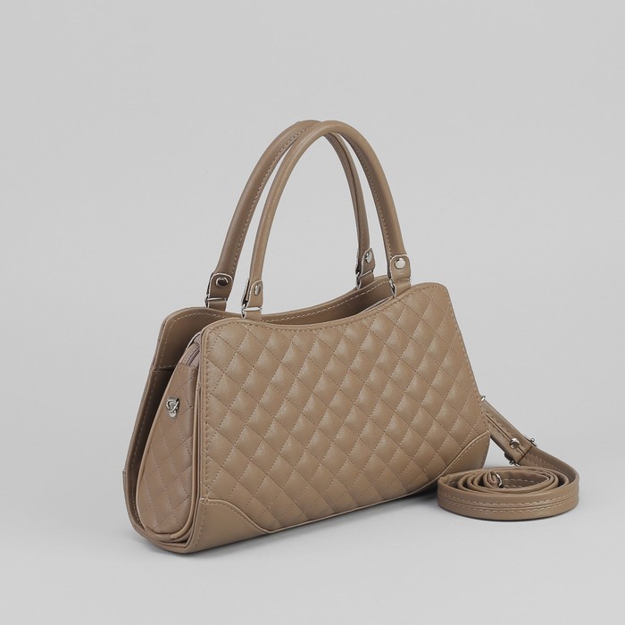 Сумка женская, 1 отдел на молнии, наружный карман, стёжка, цвет серо-бежевый