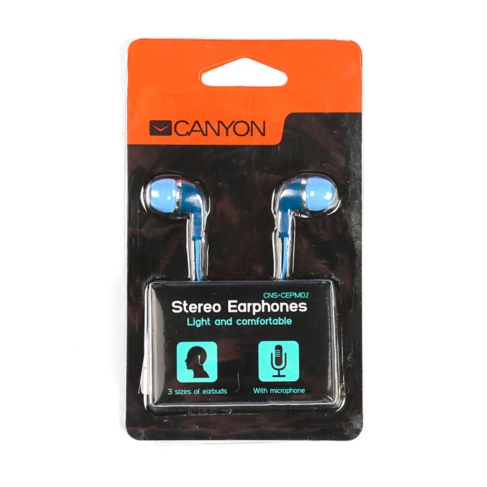Гарнитура CANYON CNS-CEPM02BL,встроенный микрофон, 32 Ом, 100 db+/-3 дБ, 40-20000гц