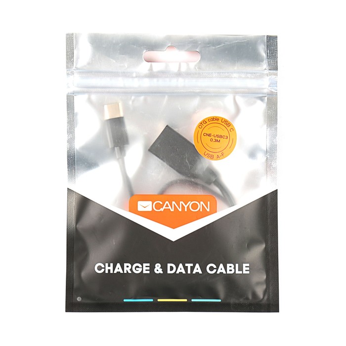 Кабель CANYON USB2.0 OTG - Type C: Чёрный, 0.3м. (CNE-USBC3B)