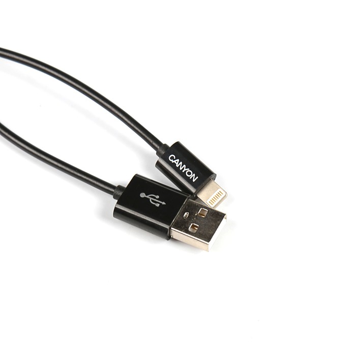 Кабель CANYON USB 2.0 - Lightning (8-pin) , цвет: Чёрный, 1м. (CNE-CFI1B)