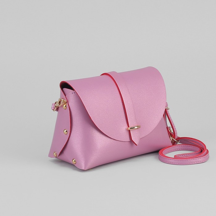 Сумка женская, отдел на хлястике, длинный ремень, цвет тёмно-розовый