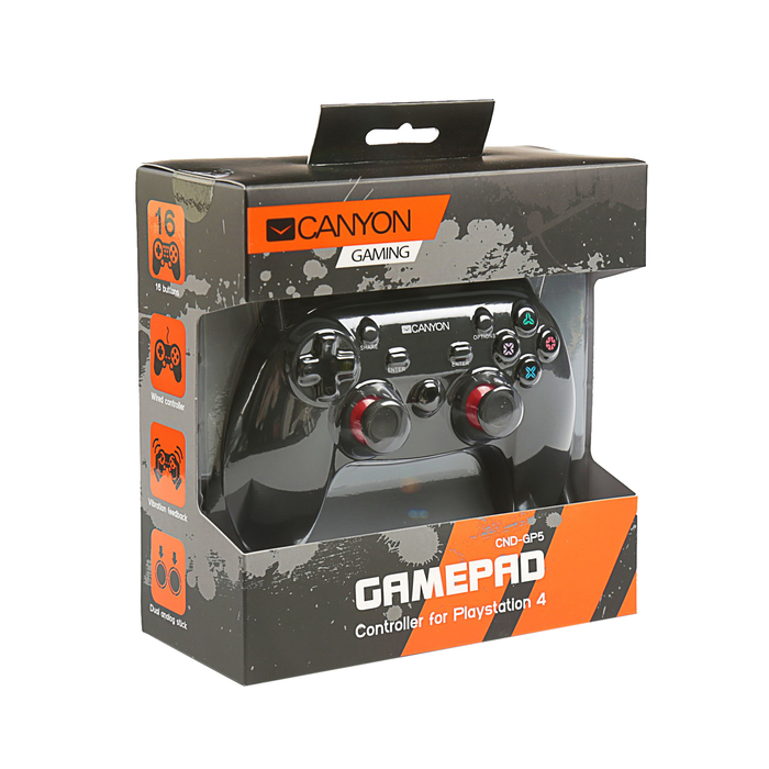 Геймпад проводной Canyon CND-GP5, для PS4 и PC, 22 кнопки, двойные триггеры, черный