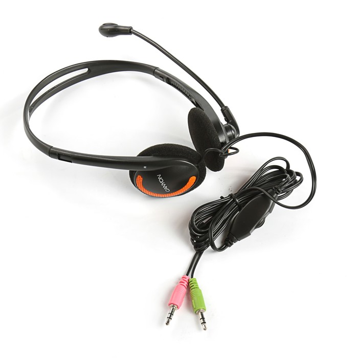 Гарнитура Canyon CNS-CHS01BO, регулятор громкости, провод 1.8 м, черно-оранжевая