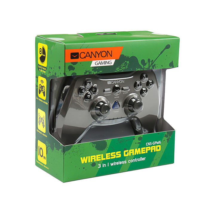 Геймпад проводной Canyon CNS-GPW6, PS3, PS2,PC, кнопка скоростной стрельбы Turbo Fire, серый 35384