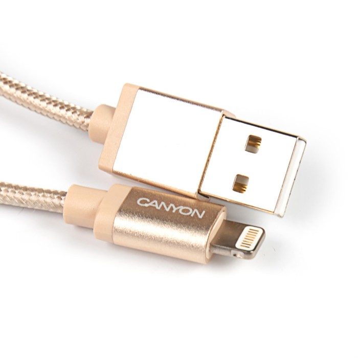 Провод для зарядки и передачи данных Canyon, CNS-MFIC3GO, USB-lightning, провод 1м, золотой