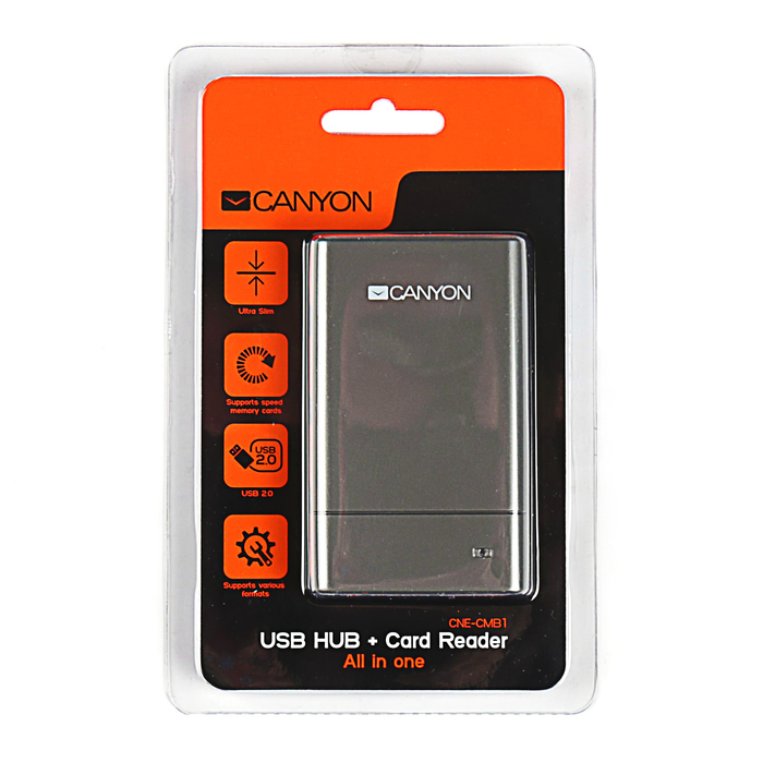 Картридер Canyon CNE-CMB1, USB 2.0, MS, SD, MMC, T-Flash, SDHC, Mini SD, RS-MMC, серый