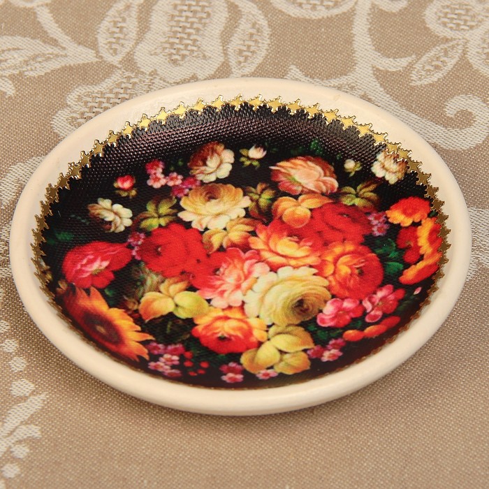 Тарелка декоративная «Жостово», с рисунком на холсте, настенная, D = 11,5 см