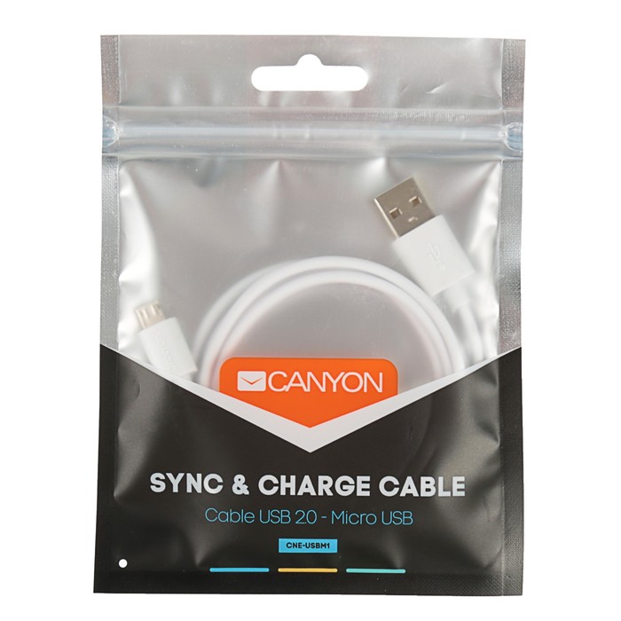 Провод для зарядки Canyon CNE-USBM1W, USB 2.0 - micro USB, 1 метр, белый