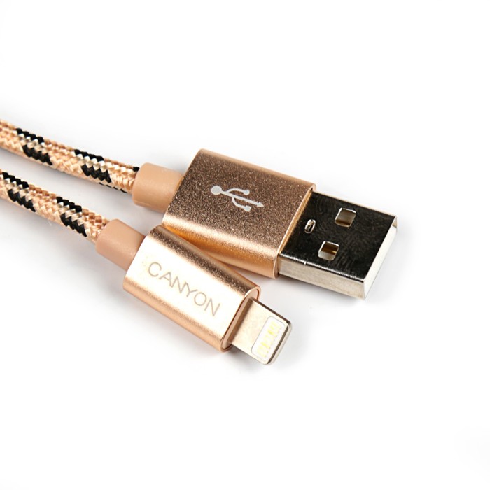 Провод для зарядки Canyon CNE-CFI3GO, USB 2.0 - 8-pin Lightning, 1 метр, цвет золото