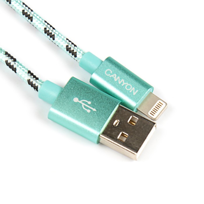 Провод для зарядки Canyon CNE-CFI3G, USB 2.0 - 8-pin Lightning, 1 метр, зеленый