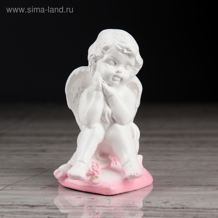 Ангелочки и эльфы Статуэтка Ангел на сердечке, с розовым декором, 10 см