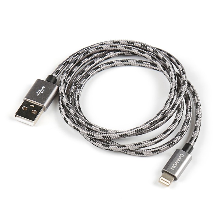 Провод для зарядки Canyon CNE-CFI3DG, USB 2.0 - 8-pin Lightning, 1 метр, т/ серый