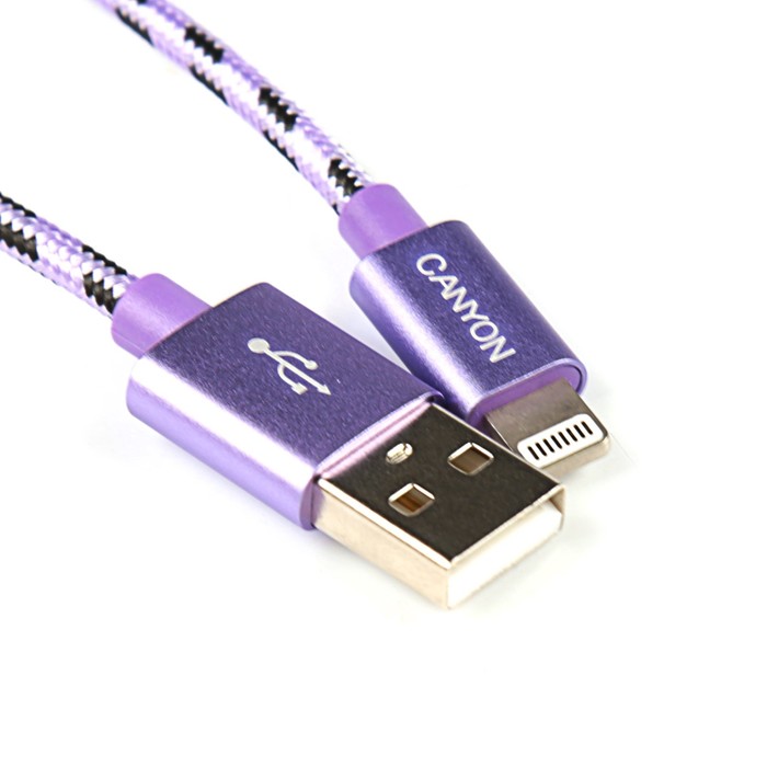 Провод для зарядки Canyon CNE-CFI3P, USB 2.0 - 8-pin Lightning, 1 метр, фиолетовый
