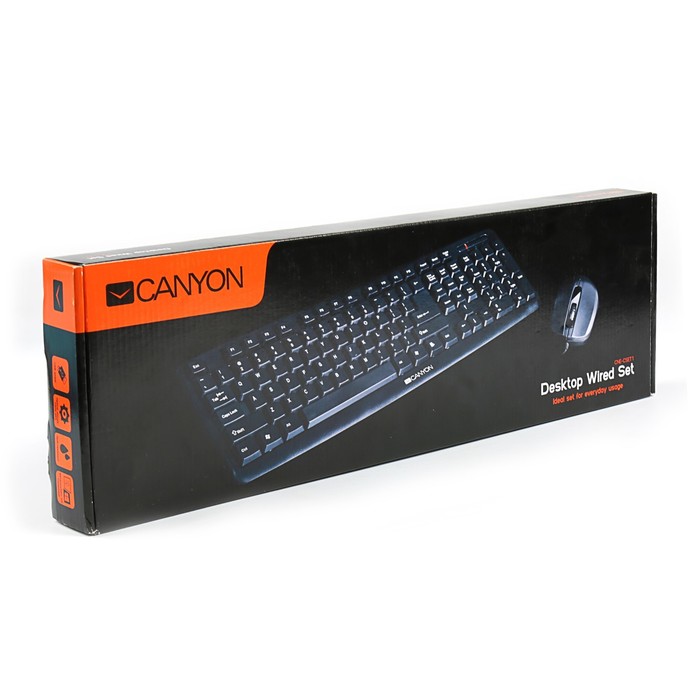 Комплект проводной Canyon CNE-CSET1-RU, клавиатура+мышь, 1000 dpi, черный CNS-HSETW3-