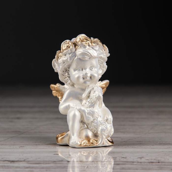 Статуэтка "Ангел с барашкой №2" перламутр с золотом