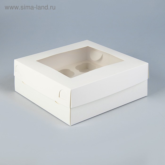 Коробка на 9 капкейков с окном, белая, 25 х 25 х 10 см коробка на 6 капкейков с окном белая 25x17x10 см в упаковке шт 5