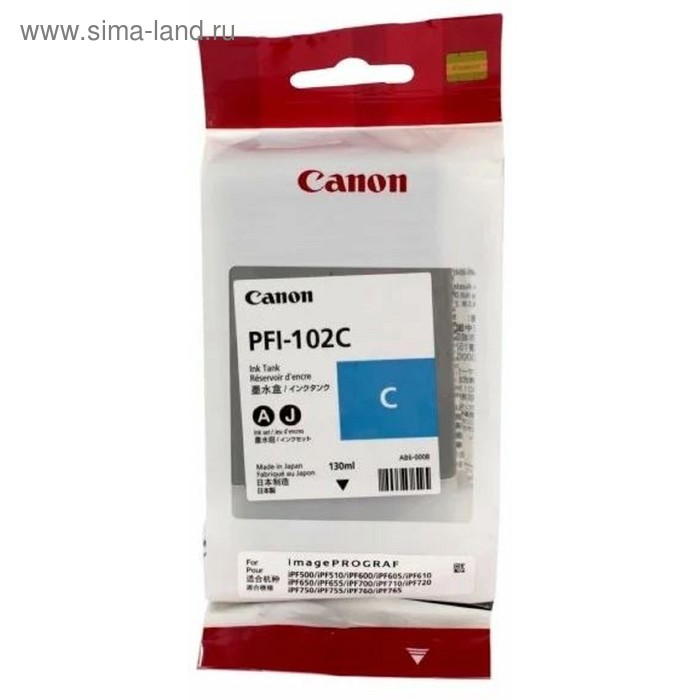 Картридж струйный Canon PFI-102C голубой для Canon iPF510/605/610/650/655/750/760/765 цена и фото