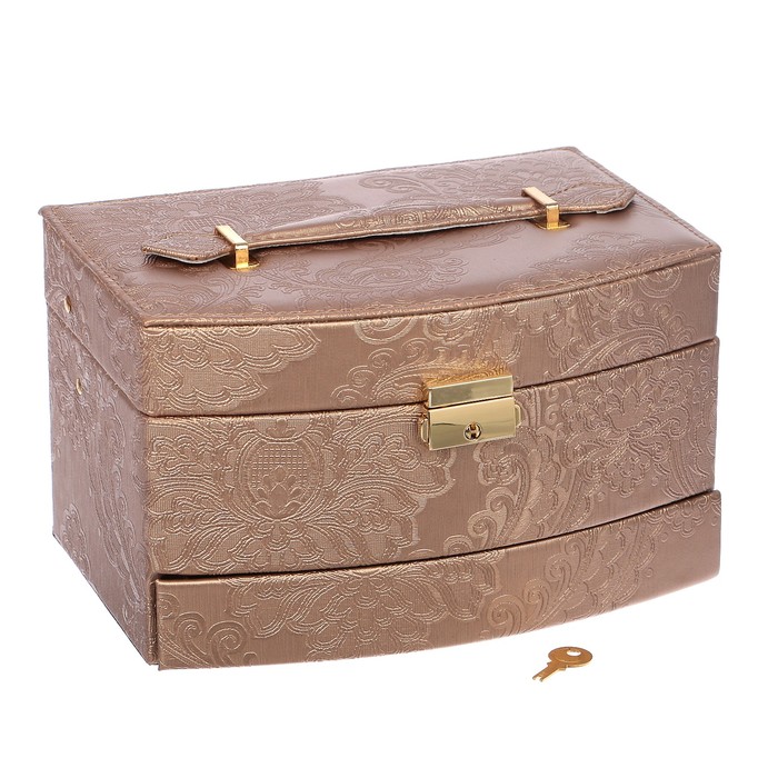 Шкатулка кожзам для украшений "Растительный узор" бронза 13х21,5х15,5 см