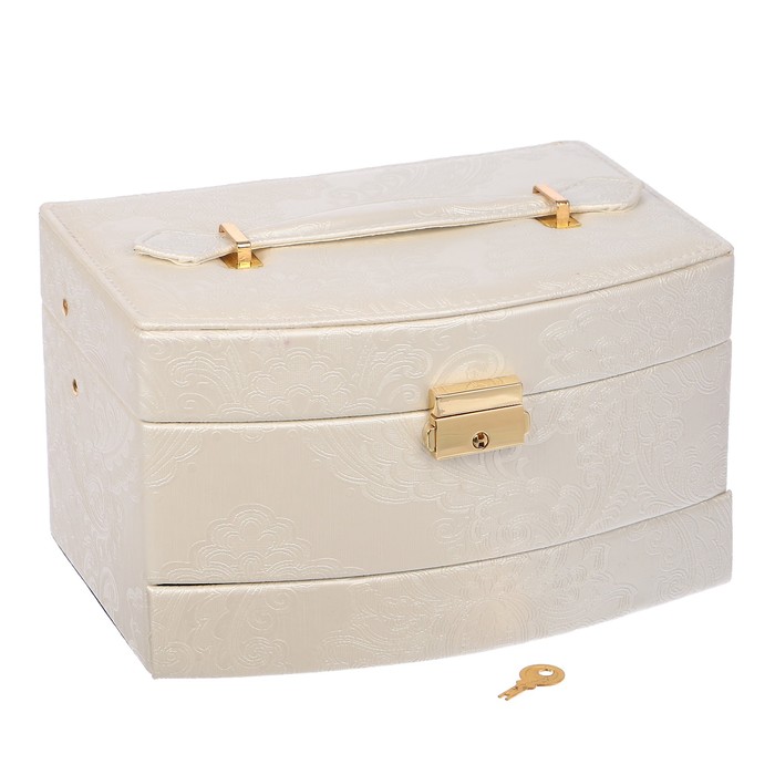 Шкатулка кожзам для украшений "Растительный узор" белая 13х21,5х15,5 см