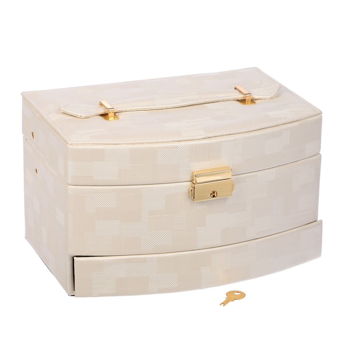 Шкатулка кожзам для украшений "Штрихи" молочная 13х21,5х15,5 см