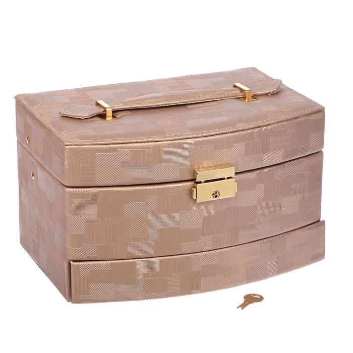 Шкатулка кожзам для украшений "Штрихи" бронза 13х21,5х15,5 см