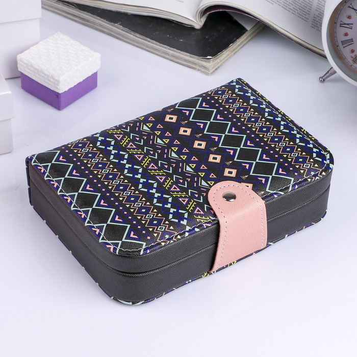 Шкатулка кожзам для украшений "Индейский орнамент" чёрная 5х20х14 см