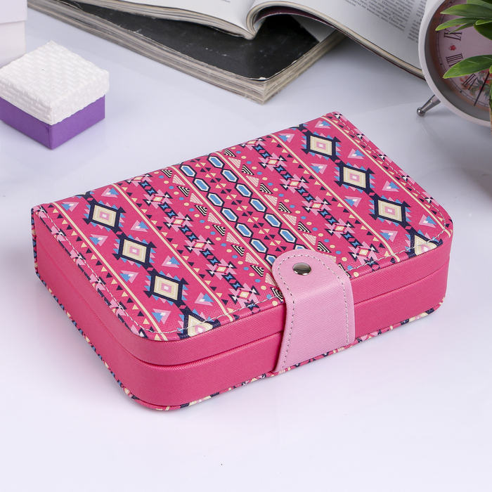 Шкатулка кожзам для украшений "Индейский орнамент" розовая 5х20х14 см