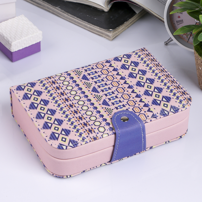 Шкатулка кожзам для украшений "Индейский орнамент" сиреневая 5х20х14 см