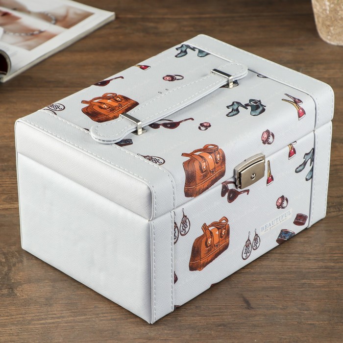 Шкатулка кожзам для украшений "Дамский саквояж" голубая 16,5х23,5х14 см