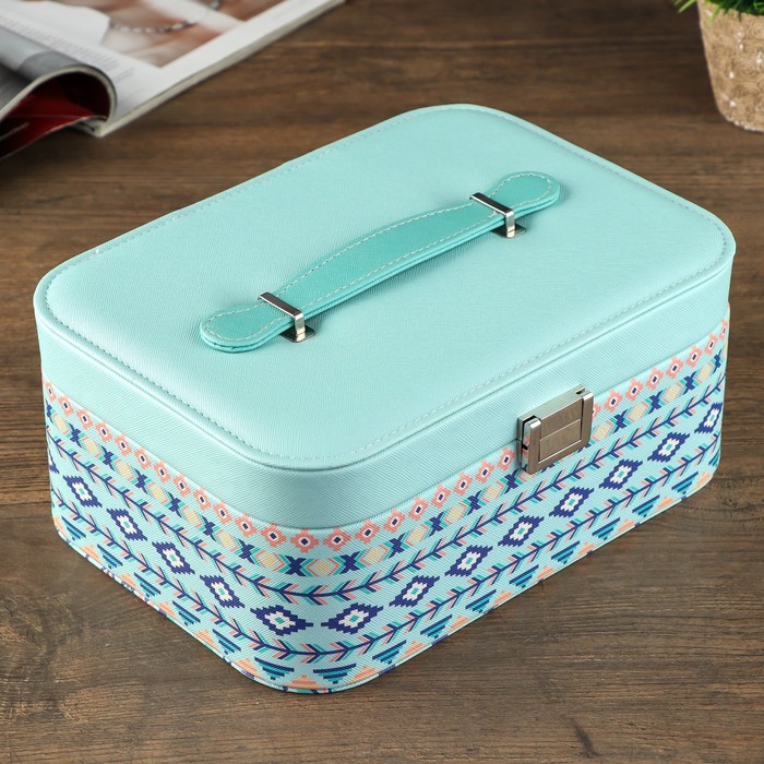 Шкатулка кожзам для украшений "Северные узоры" голубая 18х25,5х11 см