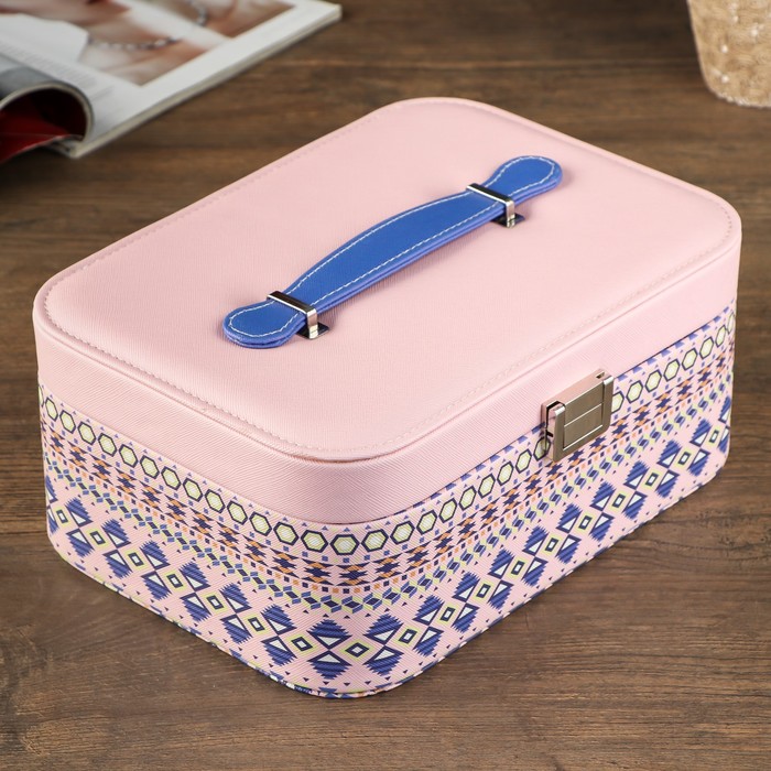 Шкатулка кожзам для украшений "Северные узоры" нежно-розовая 18х25,5х11 см